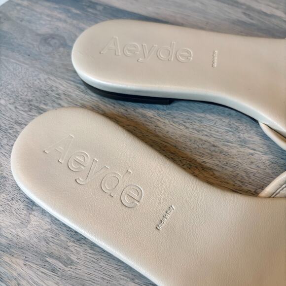 Aeyde Cloe Slide Sandals Cream Nappa Leather Flat Slip On Made In Italy 38 - Picture 7 of 7